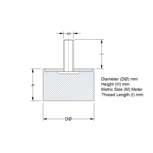 Male Flat Buffers Stopper M4 M6 M8 M10 M12 M16 / Type D